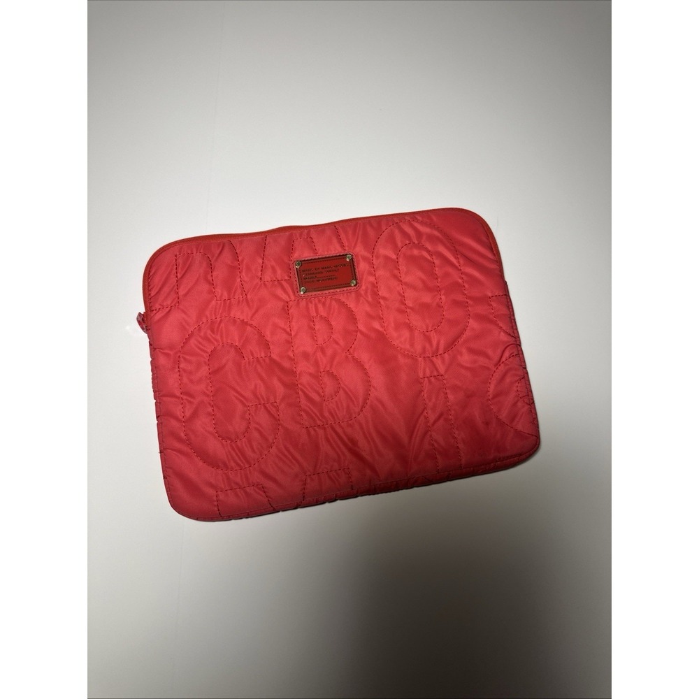 Marc by Marc Jacobs Fuchsia Embroidered Padded Laptop Case Sleeve Zip Bag